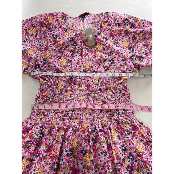 NWT J. Crew Tall Small Puff Sleeve Smocked Waist Midi Dress Pink Floral Fields - Picture 9 of 11